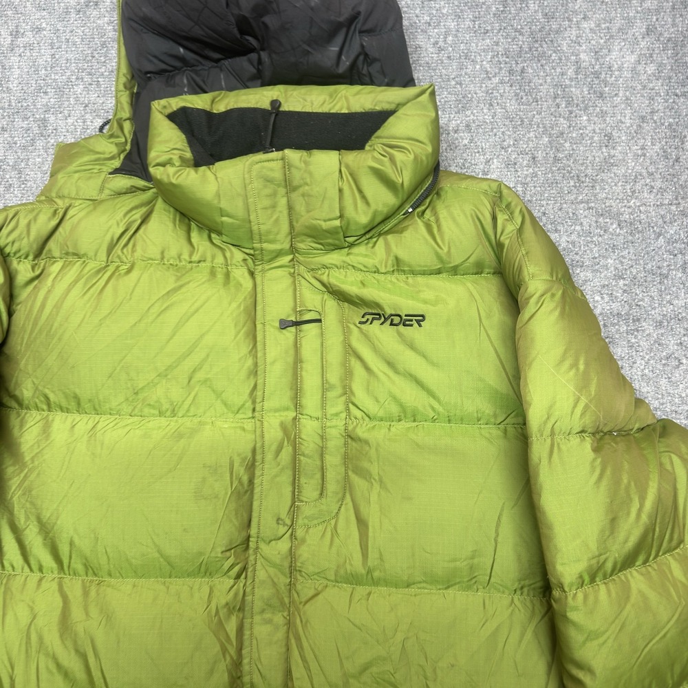 Spyder Down Jacket Mens XL Green Hooded Puffer Insulated Ski Snow Winter Coat - Picture 5 of 13